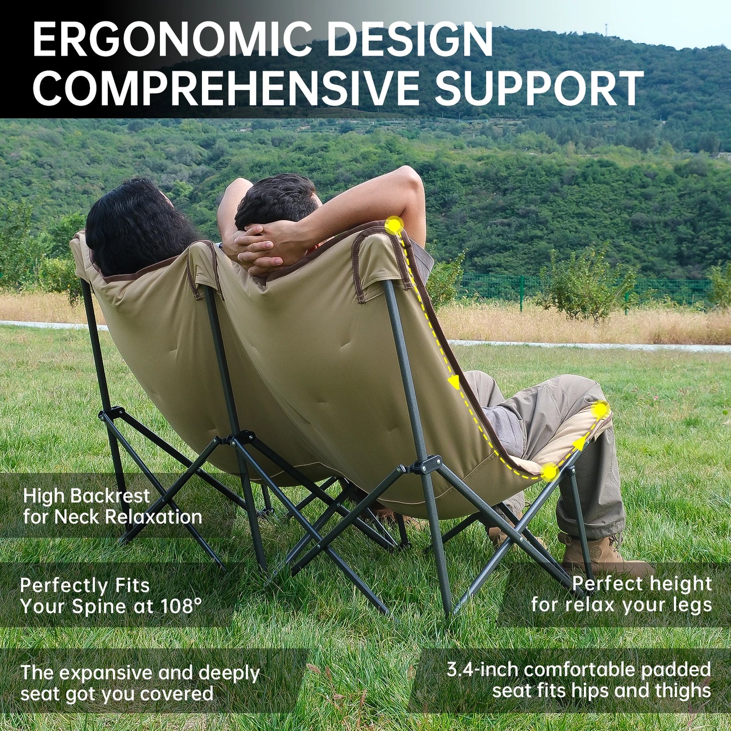 KingCamp Double Padded Butterfly Chair Oversized Camping Chair, Camping Lawn Patio Indoor Lawn with Padded Support 300 lbs