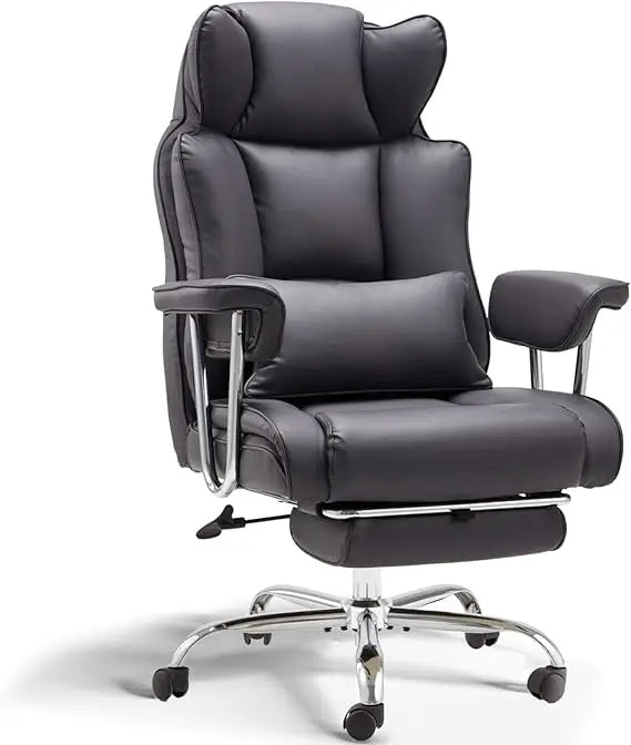 ergonomic large-size executive reclining office chair with footrest and adjustable high back leather seat