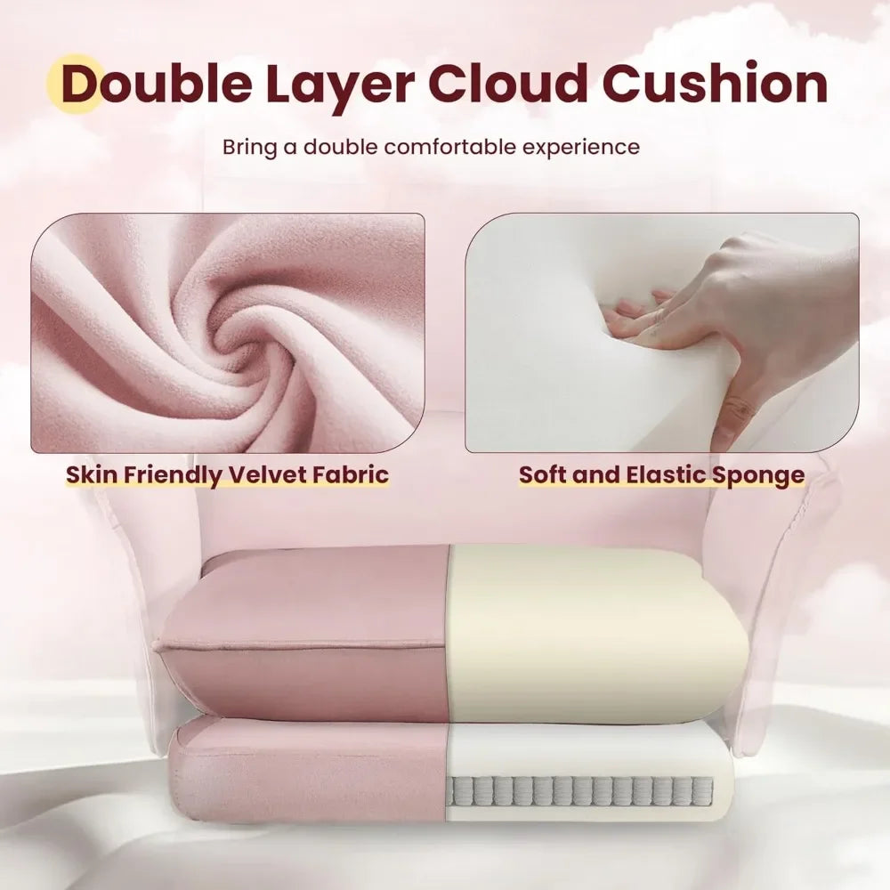 Modern Home Office Desk Chair with Wheels and Retractable Footrest, Adjustable Backrest Velvet High Back Office Chair