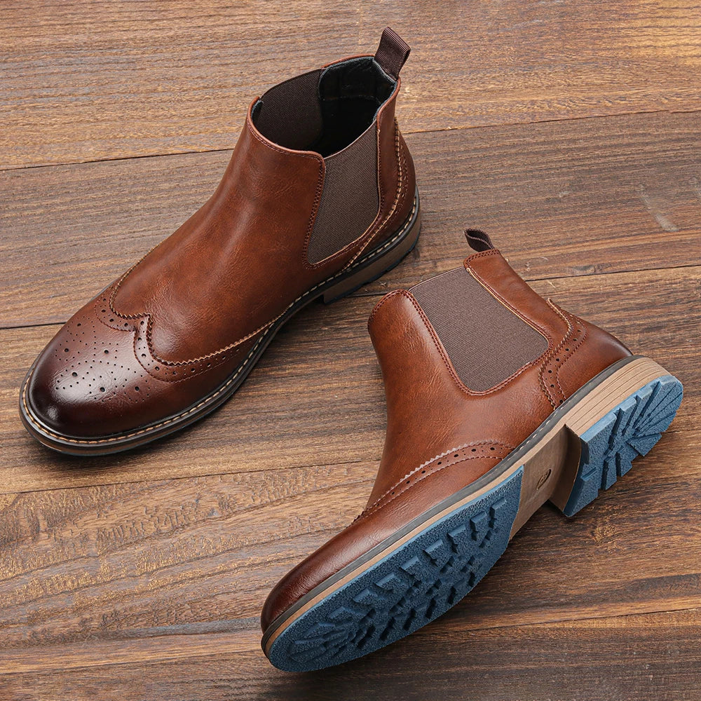 Classical Brogue Chelsea Men Boots Comfortable Fashion Leather Boots