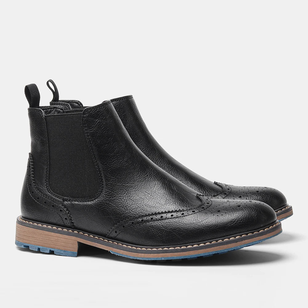 Classical Brogue Chelsea Men Boots Comfortable Fashion Leather Boots