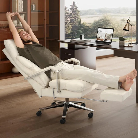 Reclining Office Chair with Footrest - 25.6" Wide Seat & Adjustable Seat Depth, Big and Tall High Back Leather Executive Home
