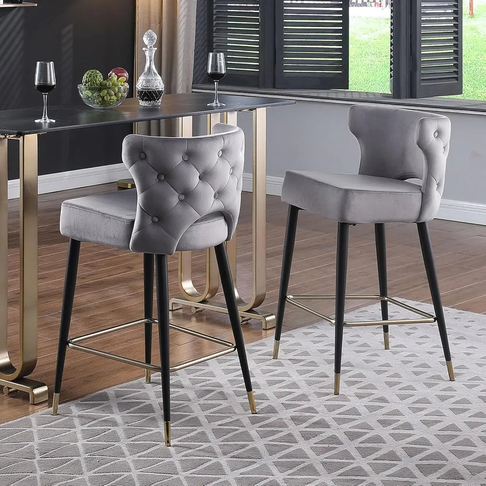 Counter Height Bar Stools Set of 2,Upholstered Kitchen Bar Chair with Footrest, 26.4" Kitchen Counter Stool Thick Cushion Metal