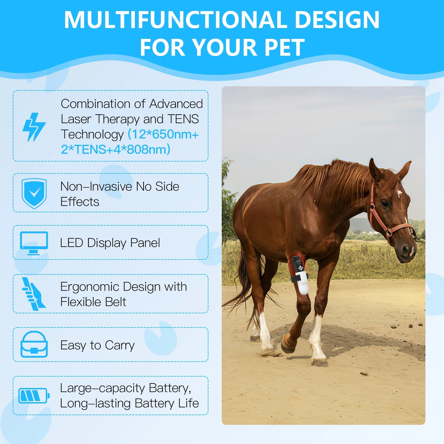 Cold Laser Therapy Device for Horse 4x808NM LLLT&TENS for Arthritis Pain Relief Electrical Stimulation for Tendon Recover