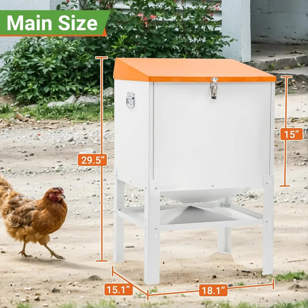 Chicken Feeder, 85LBS Capacity Metal Poultry Feeder (18” x 15.1” x 29.5”) for 16 Chickens, Powder-Coated Steel Feeder w/Waterpro