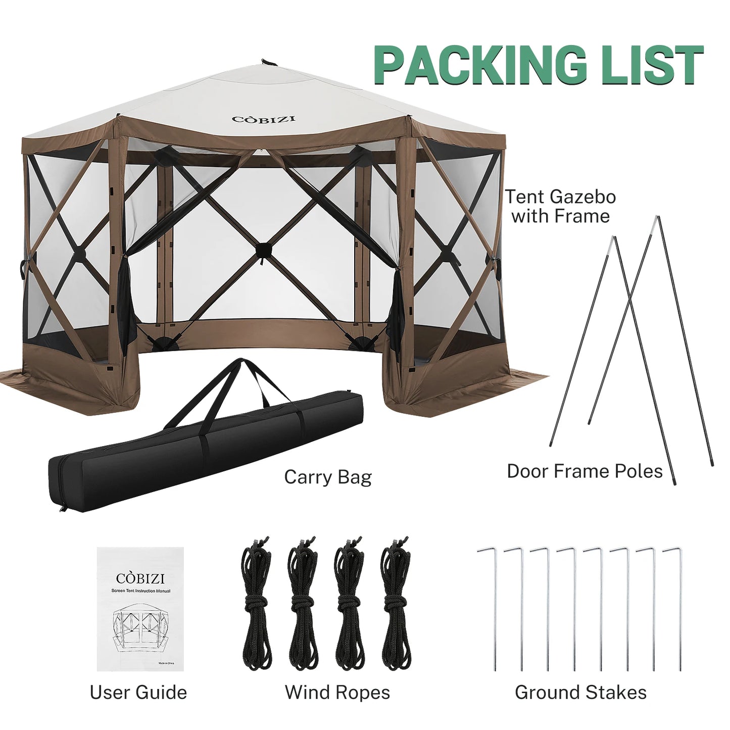 12x12ft Pop up Gazebo Screen House Tent with Mosquito Netting, 6 Sided Pop-up Canopy Shelter Tent Easy-Set Portable Gazebo