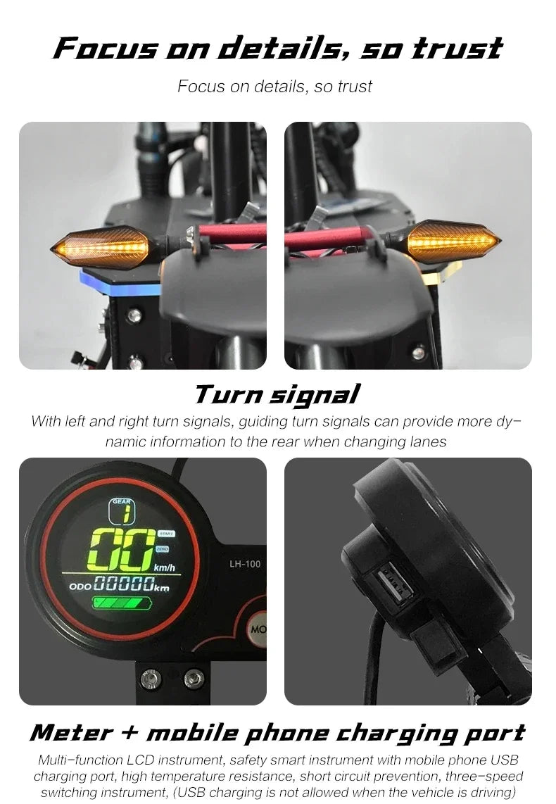 6000W 60V 50Ah 11 inch off-road tyre Kick scooter dual motors removable seat hydraulic shock absorption Folding Electric Scooter