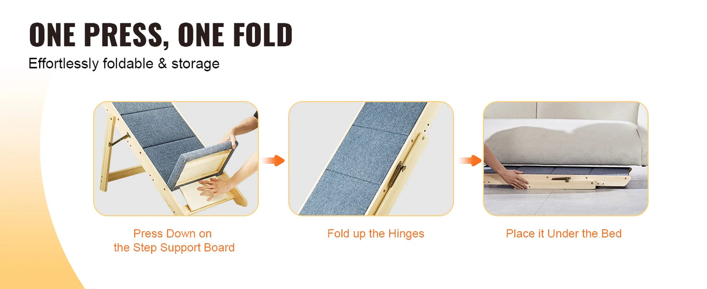 SucceBuy Wooden Pet Steps and Ramp Combo 2-in-1 Design Foldable Access for Beds Steps Structure for Pets of Small to Large Size