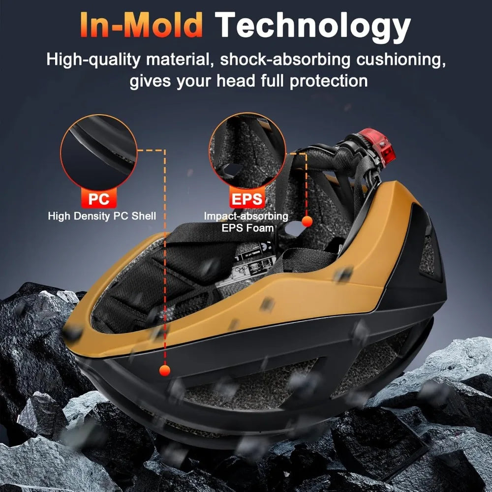 Bike Helmet Adult Men Women Lightweight Bicycle Helmet with USB Rechargeable LED Rear Light & Removable Liner, Breathable Bike H