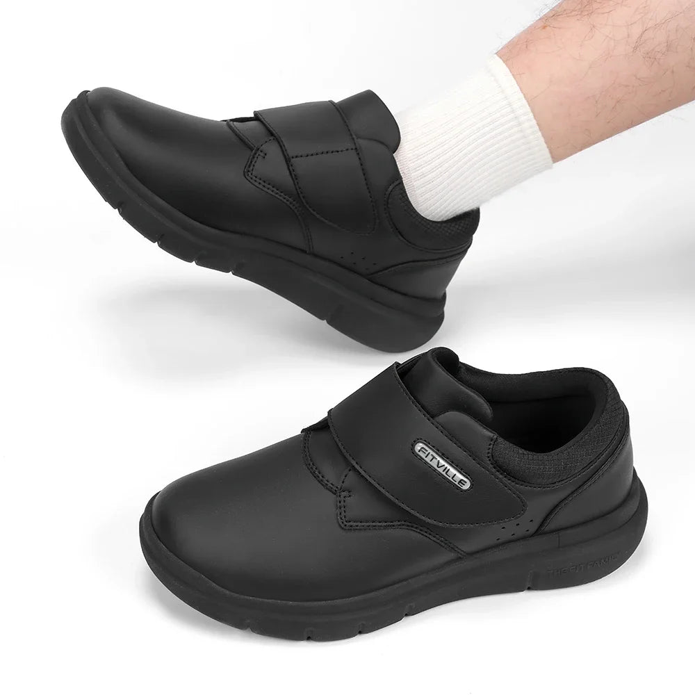 Extra Wide Men'S Diabetic Shoes Leather Walking Shoes For Elder Orthopedic Toes Swollen Feet Non-Slip With Arch Support