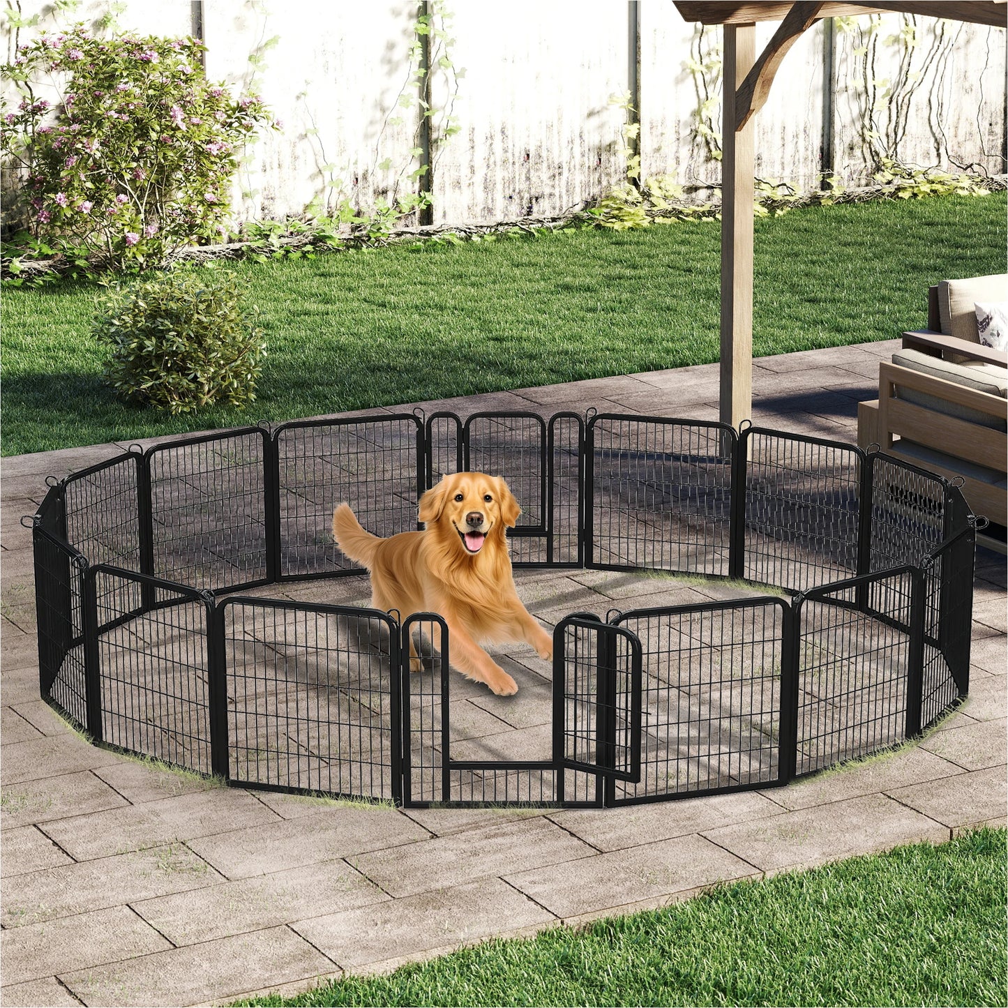 Heavy-Duty Metal Puppy Playpen – 24"/32"/40" Options, 8/16 Panels, Ideal for Indoor Use & Outdoor (RV Camping, Yard, Garden)