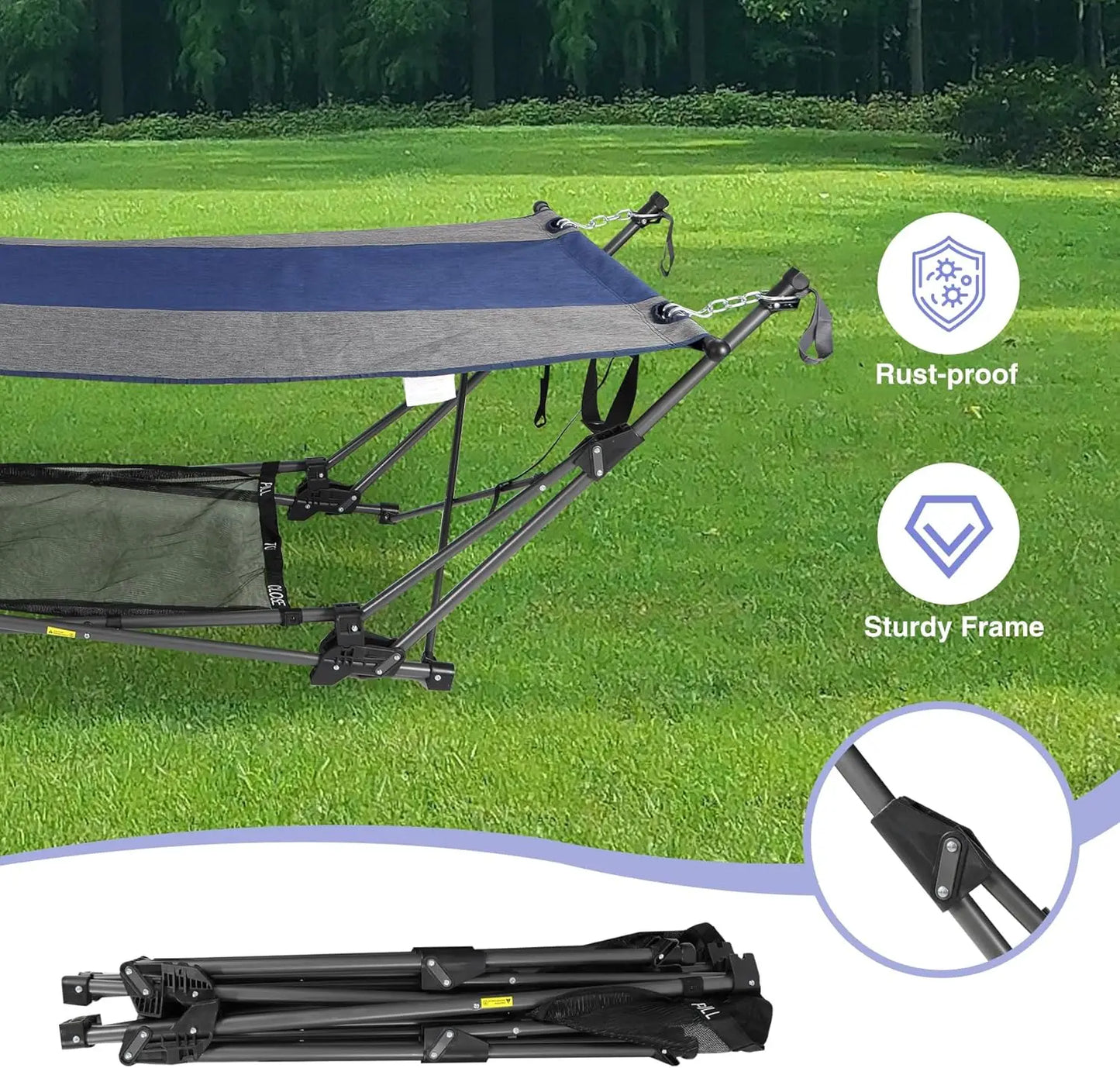 Portable Folding Hammock with Stand,Foldable Camping Hammock with Removable Pillow,Storage Net,Foldable Lounge