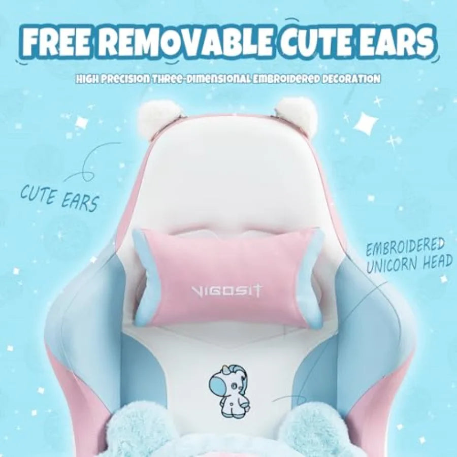 Cat Ears PU Leather Gaming Chair Ergonomic Adjustable Office Desk Computer Chairs for Gamers Adults 360 Degree Swivel Recliner