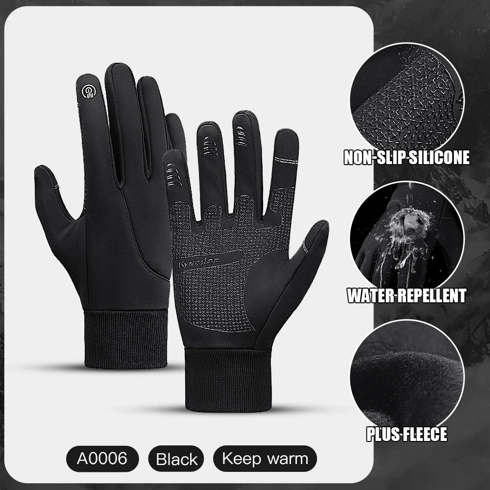 Full Fingers Men Winter Waterproof Cycling Gloves Outdoor Sports Running Motorcycle Ski Touch Screen Fleece Gloves Non-slip Warm