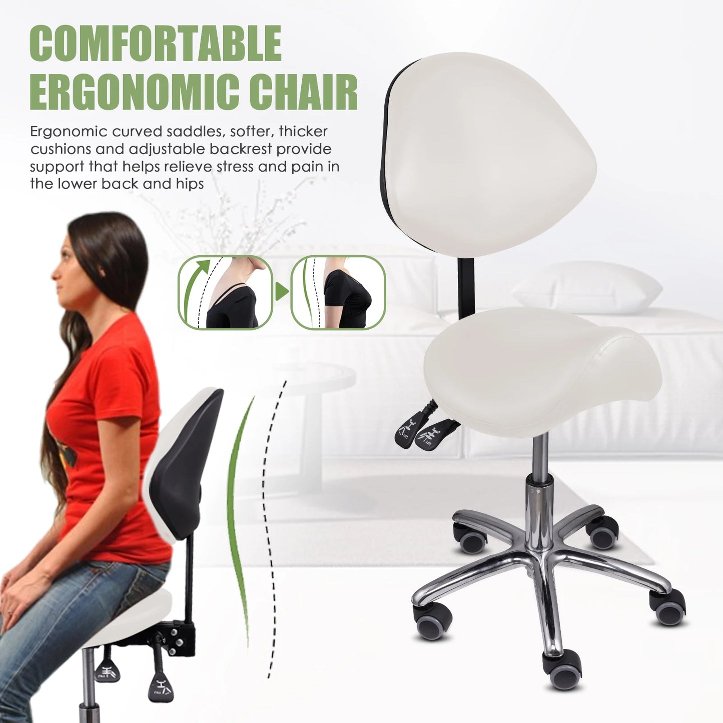 Saddle Rolling Adjustable Chair Adjustable Height Ergonomic Saddle Stool for Kitchen Salon Work Area Clinic Living Room