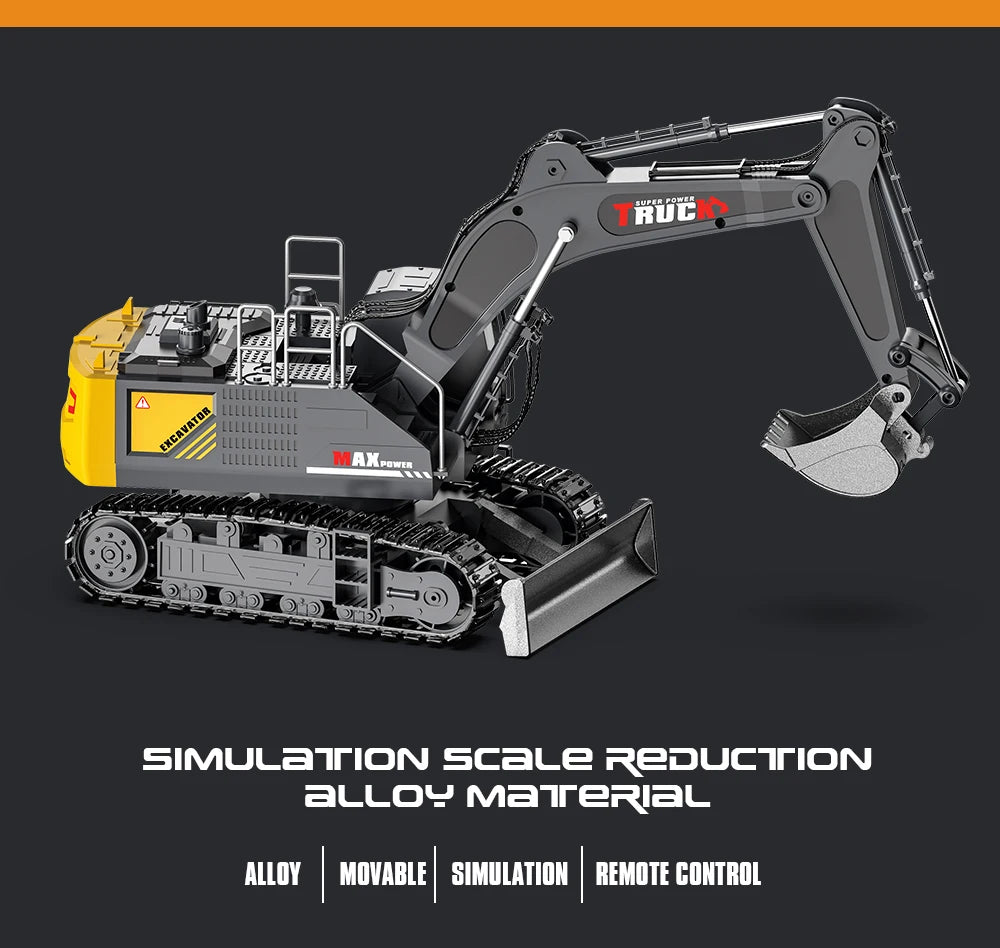 Alloy Excavator Rc Cars Trucks 17CH Dumper Remote Control Car Tractor 1/18 Engineering Electric Vehicles for Kids Boys Children