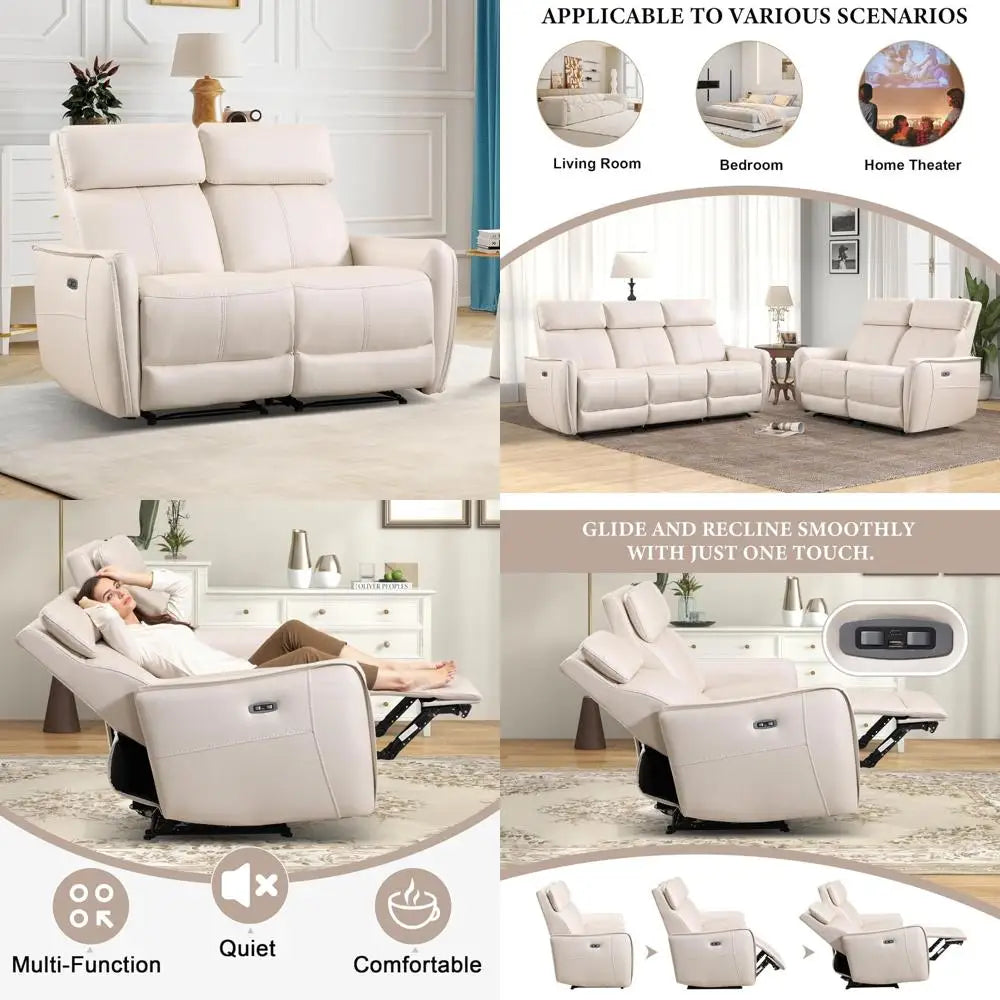 EBELLO Faux Leather Power Reclining Sofa Couch, Electric Recliner Loveseat Sofa with USB and Type-C Charging Ports, Metal Base,