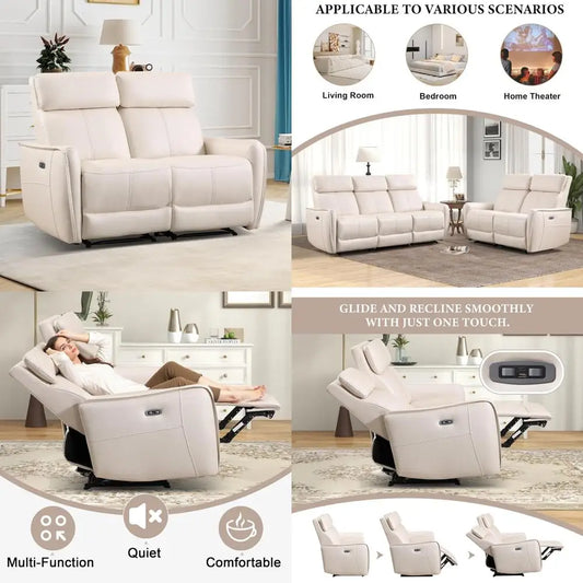 EBELLO Faux Leather Power Reclining Sofa Couch, Electric Recliner Loveseat Sofa with USB and Type-C Charging Ports, Metal Base,