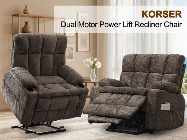 Korser Oversized Motor Power Lift Recliner for Elderly with Headrest,Massage Single Sofa with USB Ports,Cupholder for LivingRoom