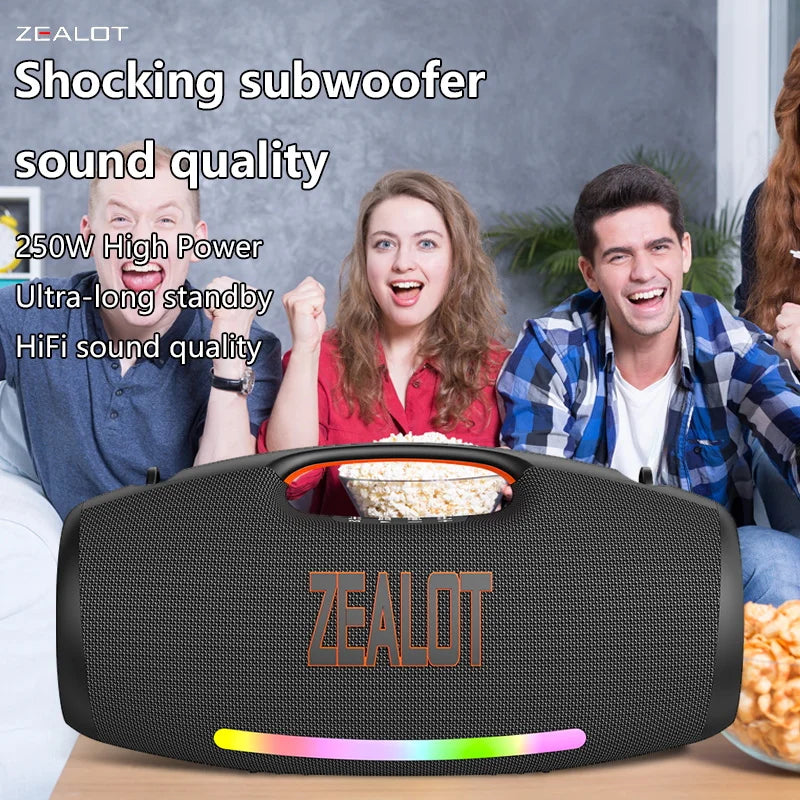 Zealot S89 250W Portable Bluetooth Speaker High Volume Waterproof 48000mAh Wireless TWS Subwoofer Suporrt USB/TF/AUX RGB light.