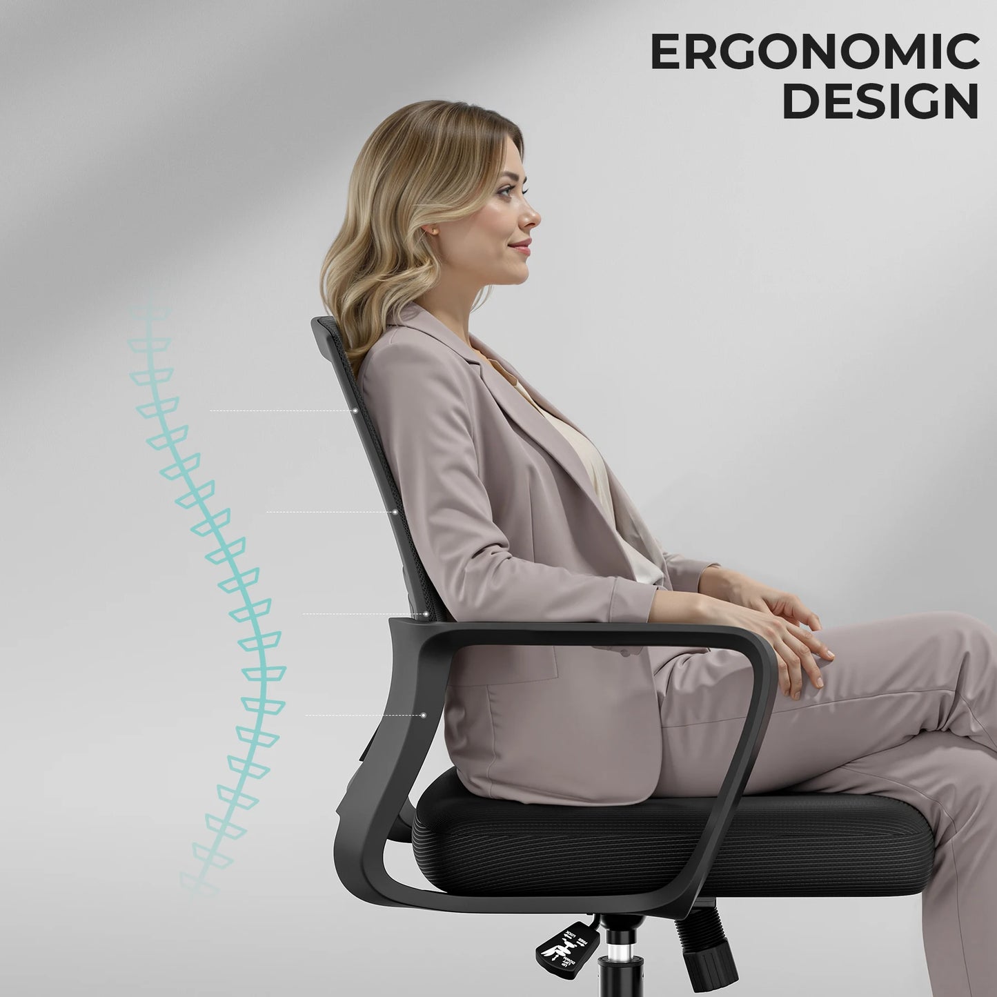 SUKIDA Mesh Office Chair, Ergonomic Desk Chair with Upholstery, Executive Chair with Armrests,Height-Adjustable Computer Chair