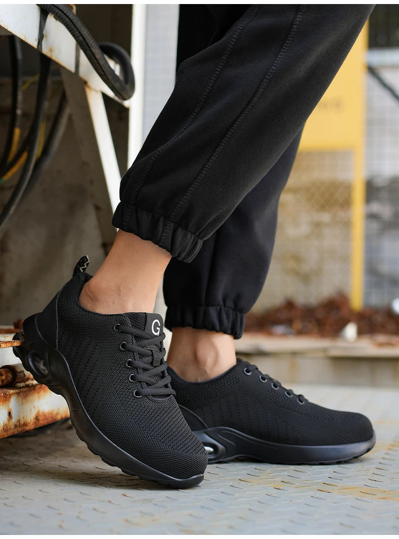 Fashionable breathable soft sole air cushion anti-smash and anti-puncture work shoes
