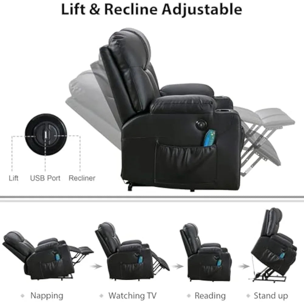26" Extra Wide Lift Chair with Heat and Massage, Faux Leather Power Lift Recliner Massage Chair for Adults Elderly, U