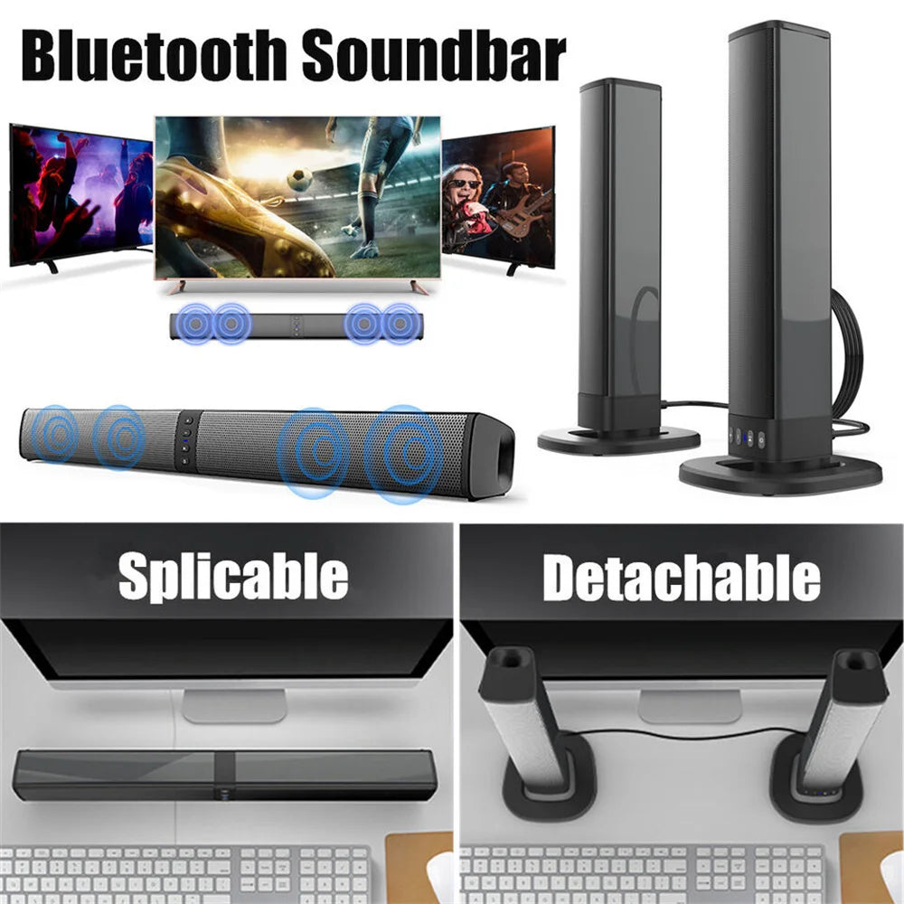 Wireless Bluetooth TV Sound Bar 2 Speaker System Home Theater Subwoofer Soundbar Portable Loud Rechargeable 2 IN1 Speaker