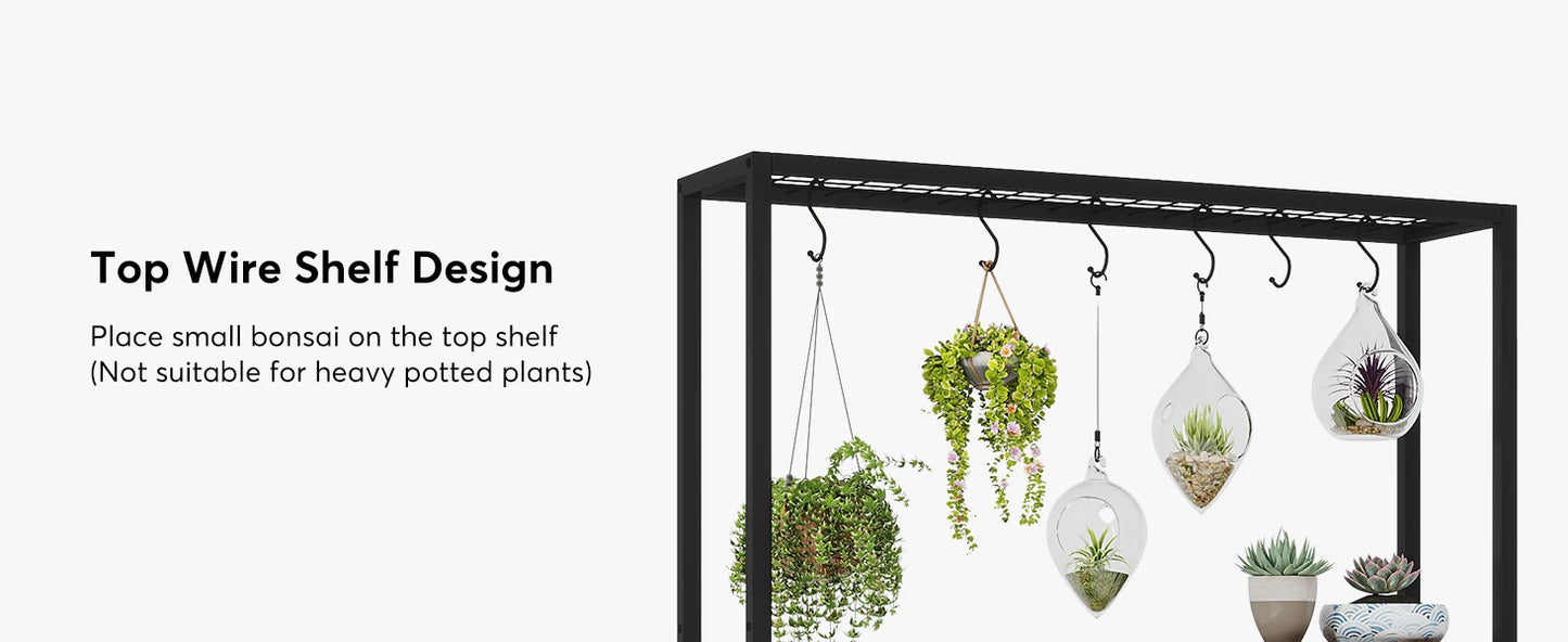 5-Tier Tall Indoor Plant Stand, 70.9 inches Large Metal Plant Shelf with 6PC S Hanging Hooks for Indoor, Garden