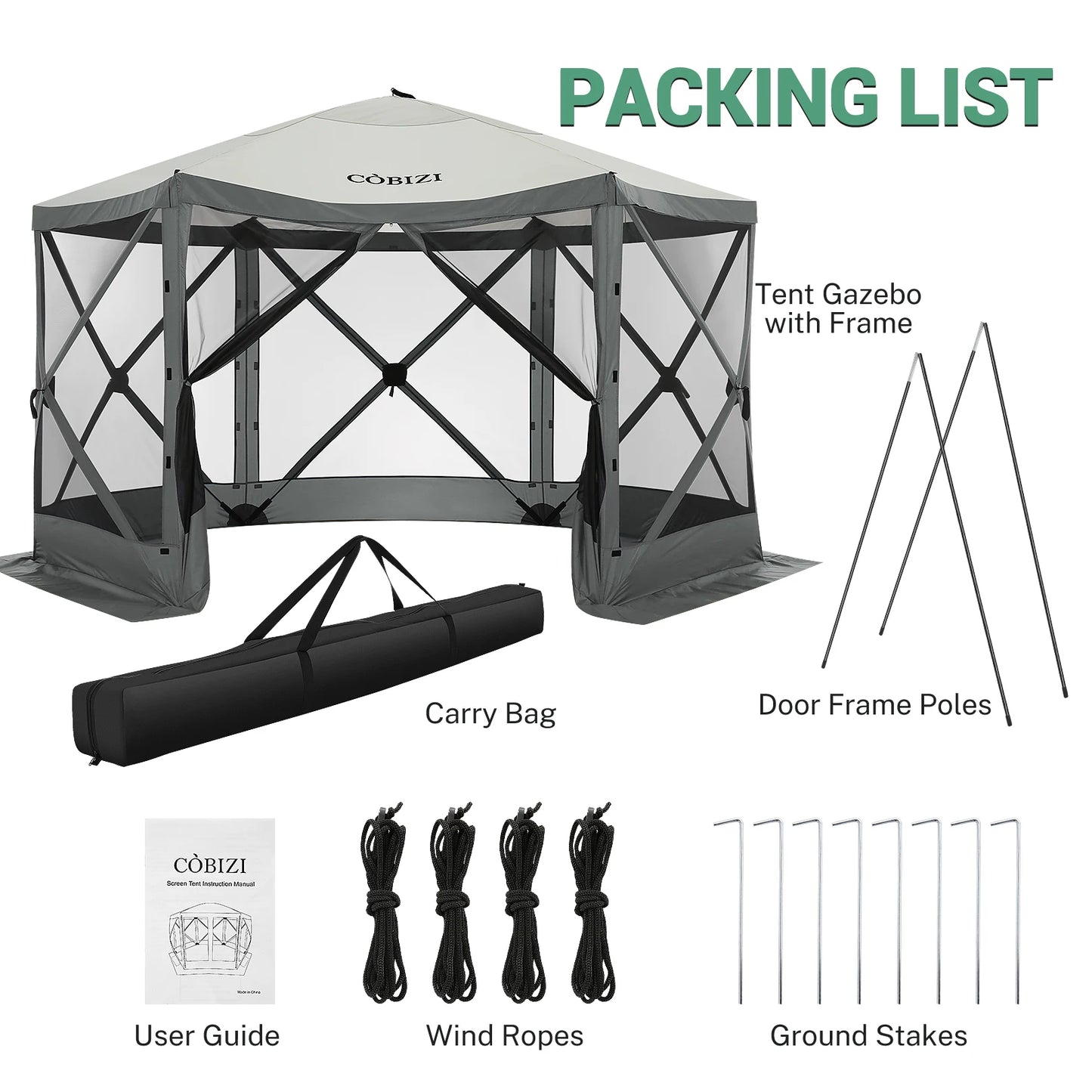 12x12ft Pop up Gazebo Screen House Tent with Mosquito Netting, 6 Sided Pop-up Canopy Shelter Tent Easy-Set Portable Gazebo