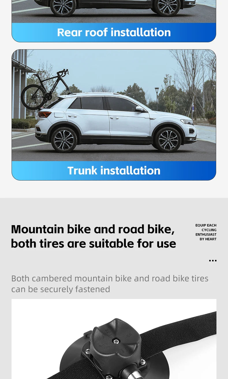 WEST BIKING Car Roof Vacuum Suction Cup Bicycle Racks Cycling Tour MTB Road Bike Quick Release Car Carrier Top Parking Racks