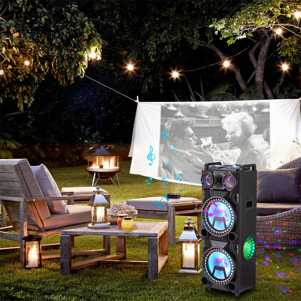 9500W Portable Bluetooth Party Speaker Karaoke Sound System Heavy Bass Rechargeable Dual 12 Inche Subwoofer Led Light with Mic