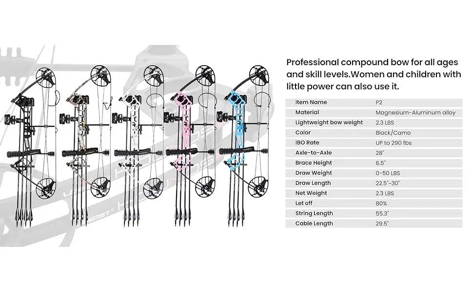 Archery Ready to Hunt Lightweight Compound Bow Package for Adults and Youth，0-50 Lbs Draw Weight,290fps,Limbs Made in USA,with A