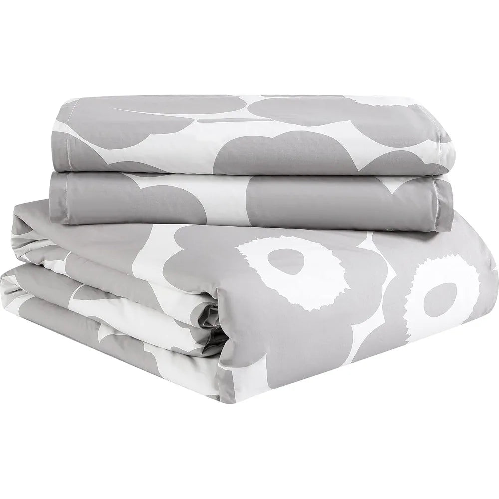 Cotton Queen Duvet Cover Set with Matching Pillow Shams and Button Closure, Suitable for All Seasons Home Decor, Grey Floral Pat