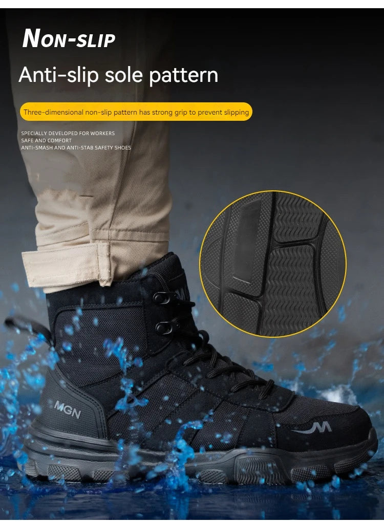 Mens Safety Shoes Steel Toe Metatarsal Protection Anti-Puncture Indestructible Shoes Trail Running Shoes Outdoor Protective Boot