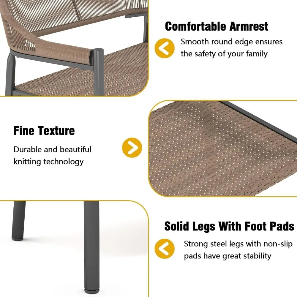 Outdoor Loveseat Bench,46.8 Inches Wicker Frame Patio Bench, All Weather Outdoor Bench with Rattan Backrest Armrests and Metal L