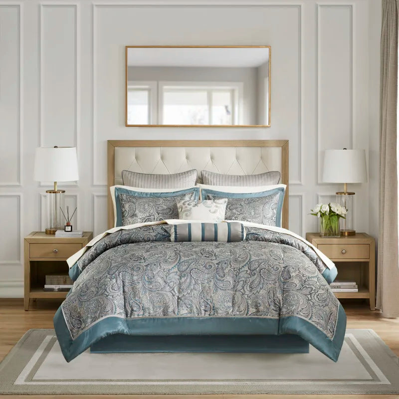 12 Piece Comforter Set with Cotton Bed Sheets Teal Cal King
