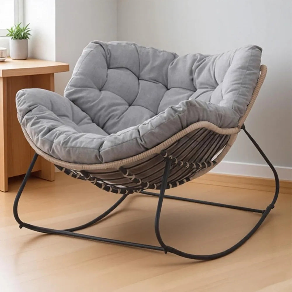 Oversized Wicker Egg Chair with Cushion for Indoor and Outdoor Use, Supports Up to 330 Lbs, Perfect for Living Rooms and Bedroom