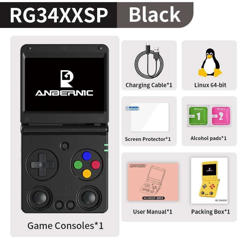 Anbernic RG34XXSP Retro Flip Handheld Game Console 3.4" IPS 720*480 Screen Linux 64-bit 3300mAh Collapsible Video Gaming Player