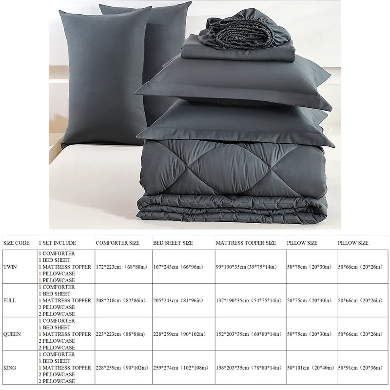 Bedding Set Reversible Solid Comforter All Seasons Double Brushed Microfiber 7 Piece Queen Cover Combo 5 Piece Twin Duvet