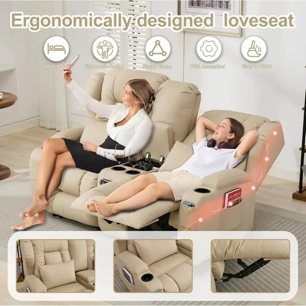 65.5-inch Double Sofa Lounge Chair and Console, Wall Mounted Lounge Chair, Home Theater Seat