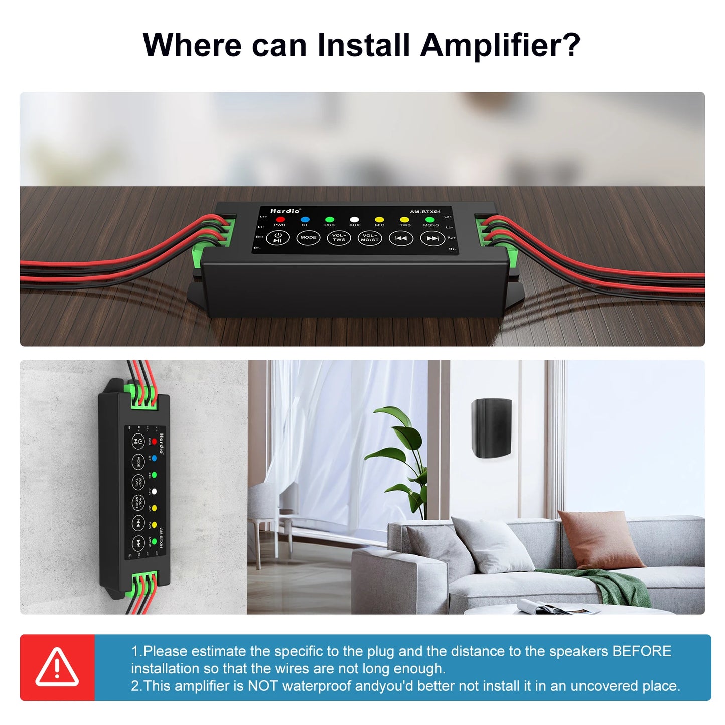 Herdio 4PCS 6.5" 4PCS Bluetooth In Ceiling Speakers 600W 2-Way Flush Mount Speakers System With Wall Amplifier Receiver For Home