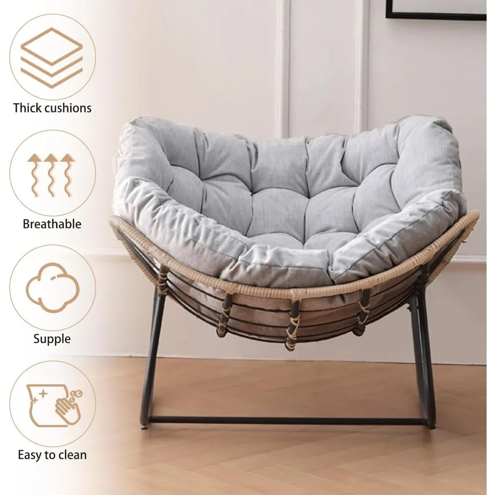 Oversized Wicker Egg Chair with Cushion for Indoor and Outdoor Use, Supports Up to 330 Lbs, Perfect for Living Rooms and Bedroom