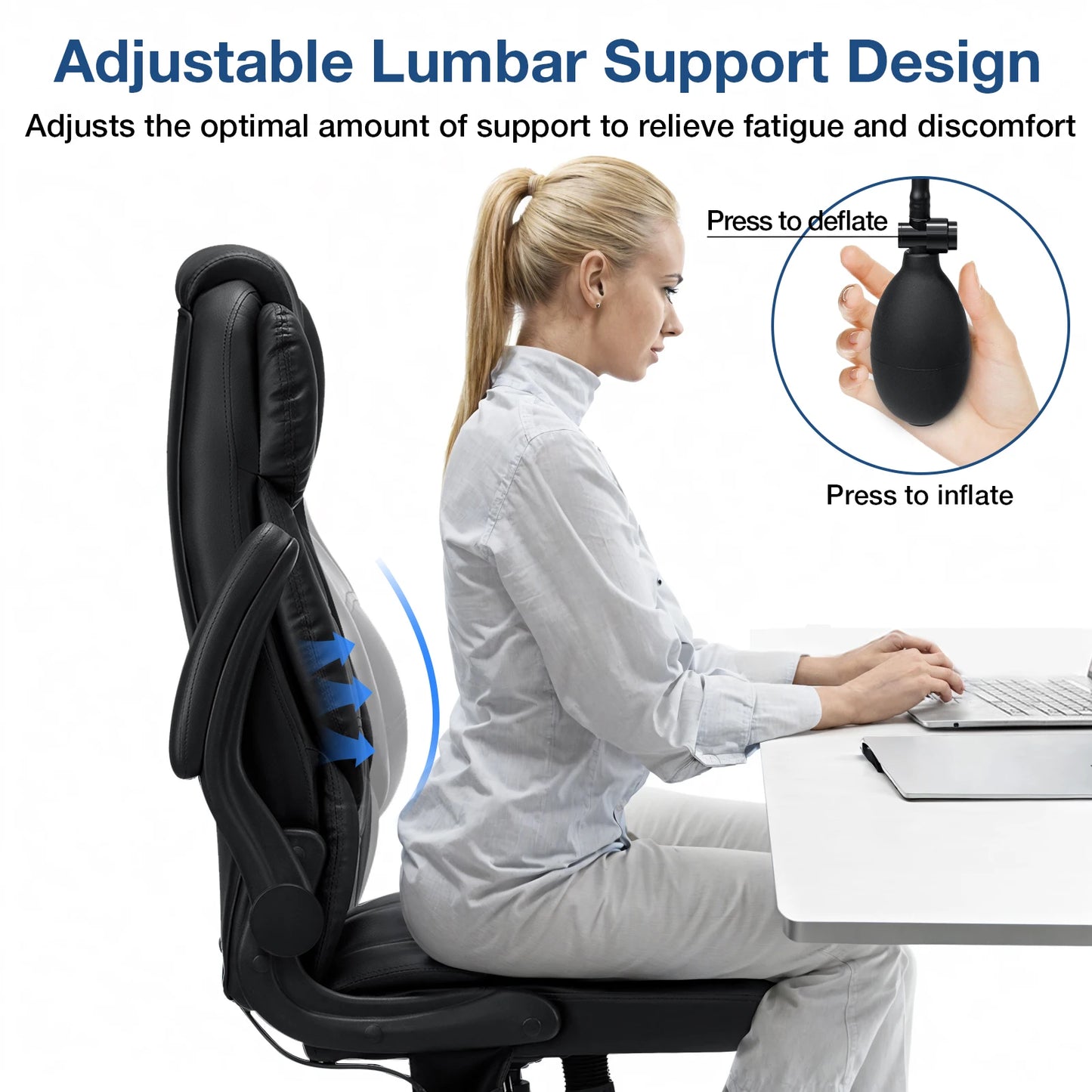 Office Chair With Ergonomic PU Leather Adjustable Height Reclining Backrest Orthopedic Inflatable Computer Recliner Chair Sofas