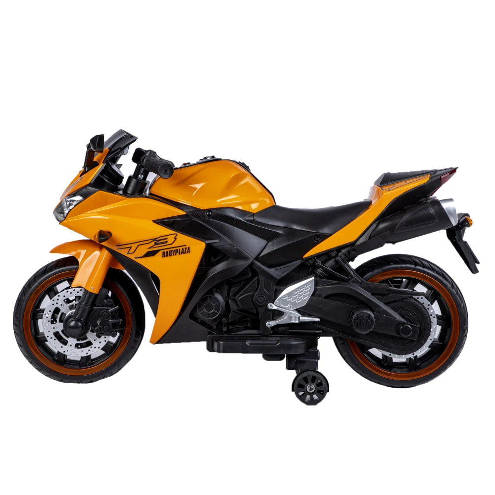 Young Rider 12V7AH Electric Motorcycle - Training Wheels, Hand Drive Throttle & Cool Light-Up Wheels for Kids 3-6 Years