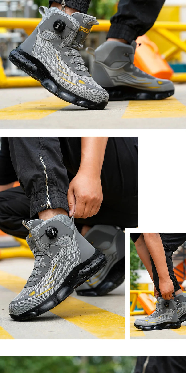 Men's high top lace-free comfortable soft sole anti-smash and puncture resistant work shoes