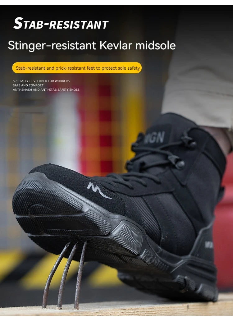 Mens Safety Shoes Steel Toe Metatarsal Protection Anti-Puncture Indestructible Shoes Trail Running Shoes Outdoor Protective Boot