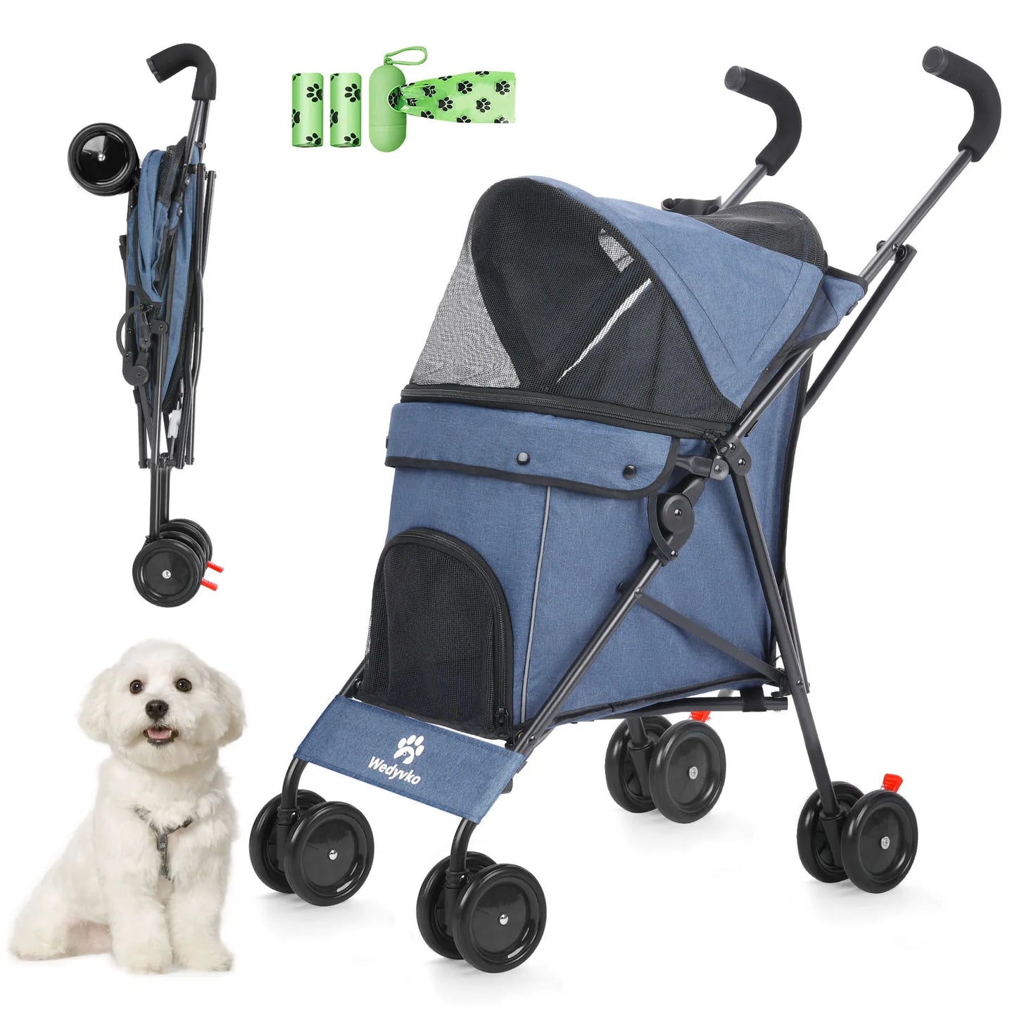 Pet Dog Stroller 4 Wheels Puppy Stroller Rotate with Brakes Storage for Dogs Cats Travel Pet Suplies Outdoor 애완견 유모차