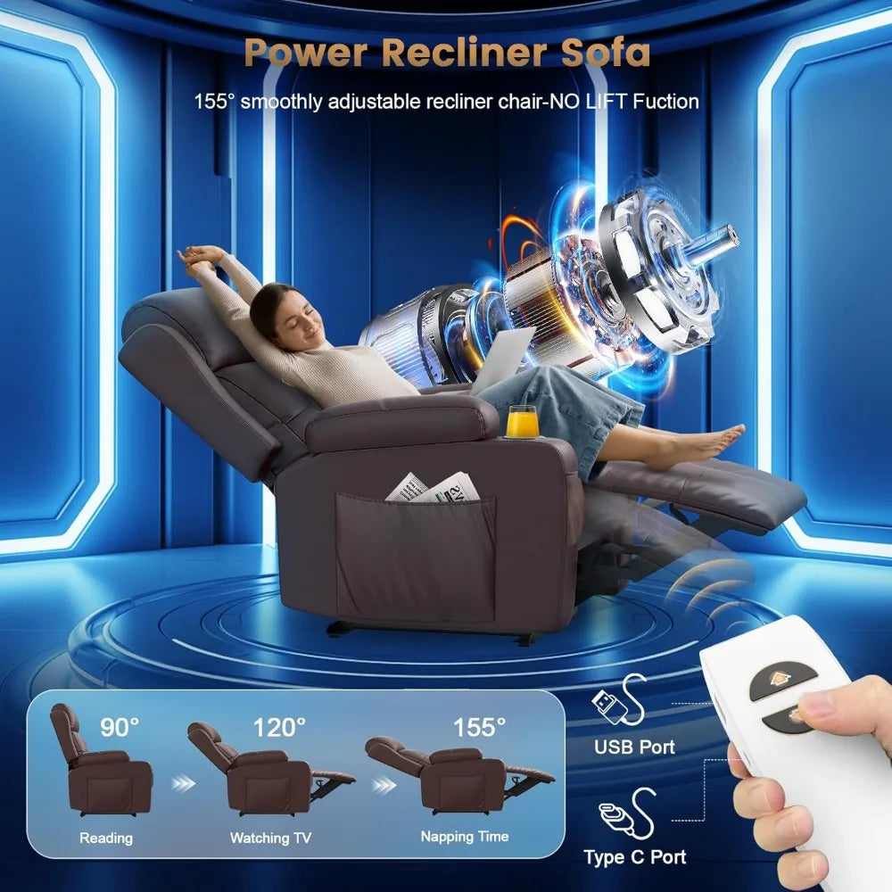 Heated Massage Recliner: Electric Power Home Theater Reclining Chair with Storage Pockets and Adjustable Lumbar Support Sofa