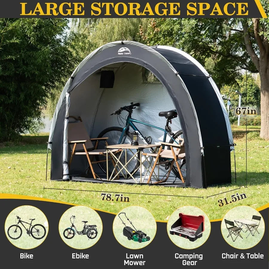 Happy Travel Bike Storage Shed TentOutdoor Portable Bicycle Storage Sheds with 210D Oxford Fabric PU4000 Waterproof for 2 3 4 6